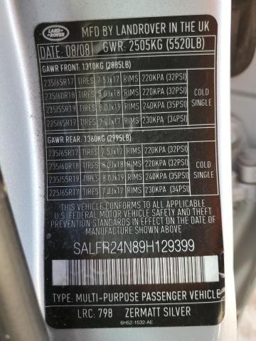 SALFR24N89H129399 - 2009 LAND ROVER LR2 HSE SILVER photo 13