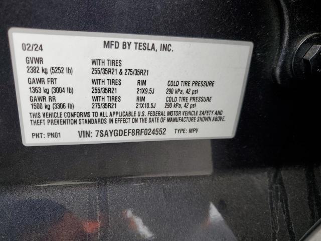 7SAYGDEF8RF024552 - 2024 TESLA MODEL Y Gris photo 12