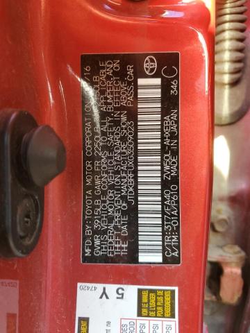 JTDKBRFUXG3509023 - 2016 TOYOTA PRIUS RED photo 12