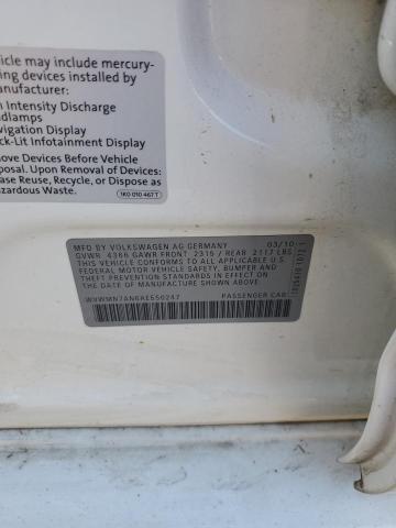 WVWMN7AN6AE550247 - 2010 VOLKSWAGEN CC SPORT WHITE photo 12