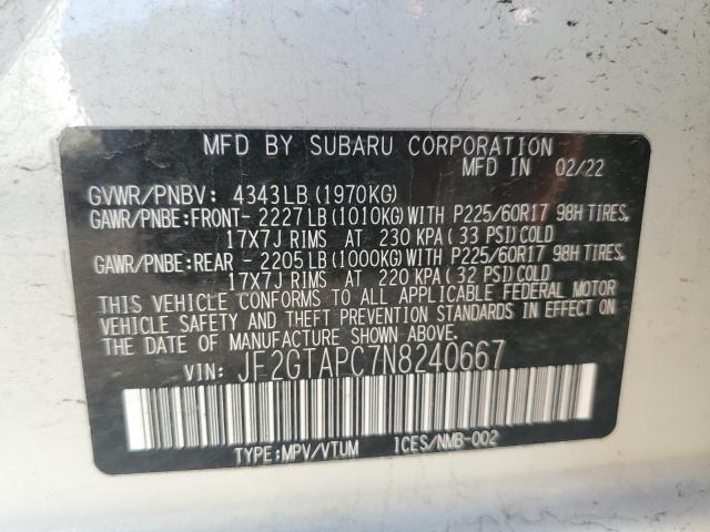 JF2GTAPC7N8240667 - 2022 SUBARU CROSSTREK PREMIUM Weiß Foto 12