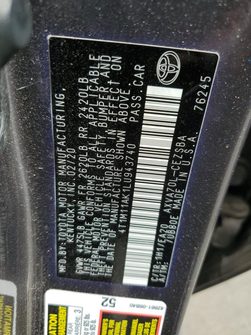 4T1M11AK1LU943740 - 2020 TOYOTA CAMRY SE 石墨色 照片 12