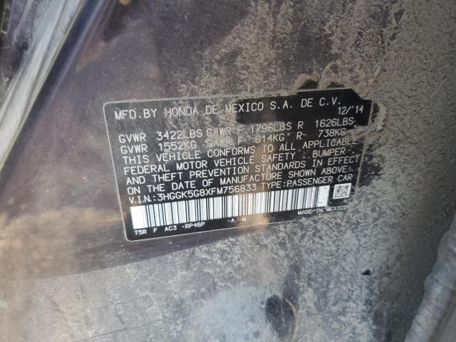 3HGGK5G8XFM756833 - 2015 HONDA FIT EX BURGUNDY photo 12