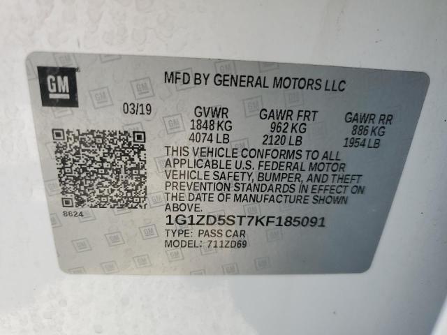 1G1ZD5ST7KF185091 - 2019 CHEVROLET MALIBU LT WHITE photo 12