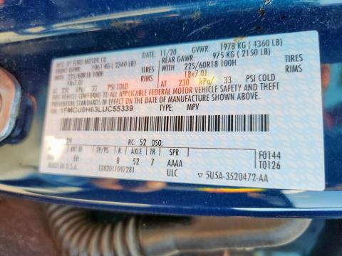 1FMCU0H63LUC55339 - 2020 FORD ESCAPE SEL BLUE photo 13