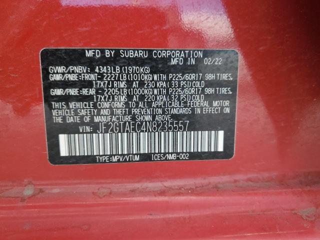 JF2GTAEC4N8235557 - 2022 SUBARU CROSSTREK PREMIUM Կարմիր լուսանկար 13
