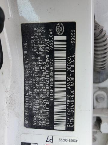 4T1BF1FK0CU556372 - 2012 TOYOTA CAMRY BASE WHITE photo 12