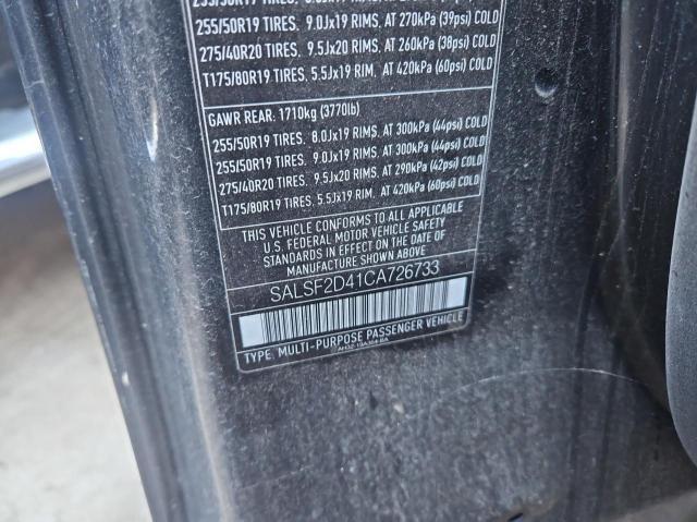 SALSF2D41CA726733 - 2012 LAND ROVER RANGE ROVE HSE BLACK photo 10