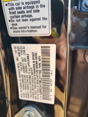 5J6RE3H79BL011165 - 2011 HONDA CR-V EXL BLACK photo 13