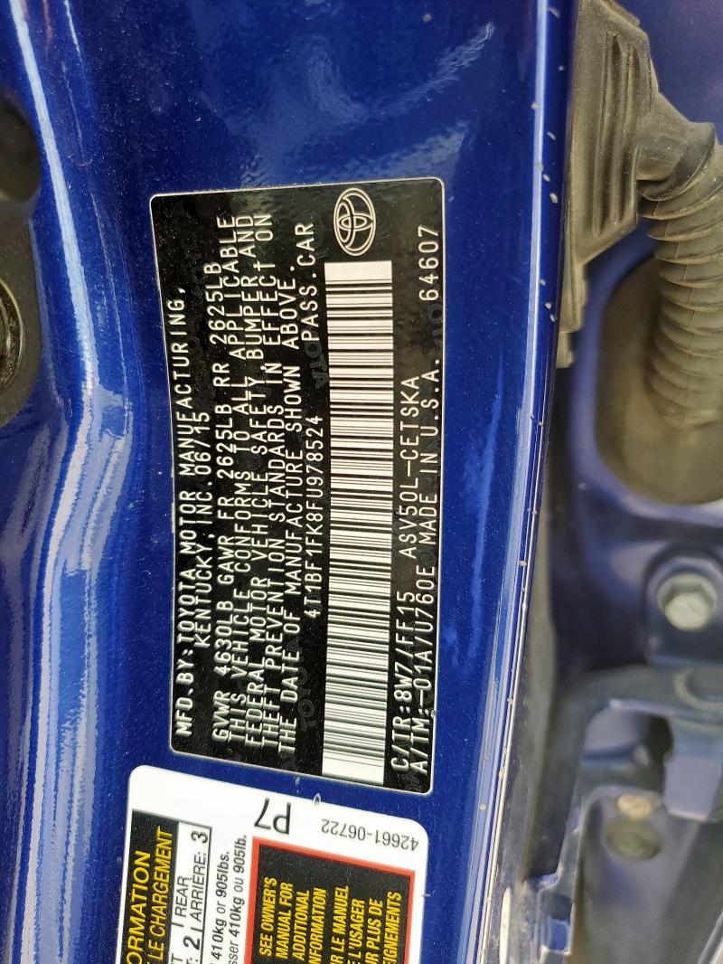 4T1BF1FK8FU978524 - 2015 TOYOTA CAMRY LE Mavi foto 12