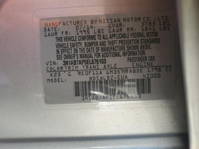 3N1AB7AP5EL676153 - 2014 NISSAN SENTRA S 银色 照片 13