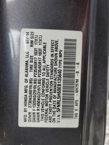 5FNRL5H60EB135640 - 2014 HONDA ODYSSEY EXL 灰色 照片 13