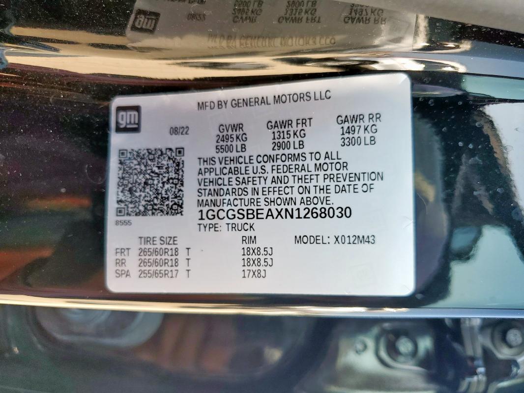 1GCGSBEAXN1268030 - 2022 CHEVROLET COLORADO შავი ფოტო 13