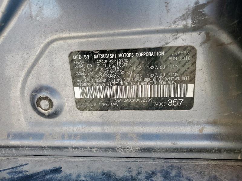 JA4AP3AU2KU002289 - 2019 MITSUBISHI OUTLANDER ES ნაცრისფერი ფოტო 13