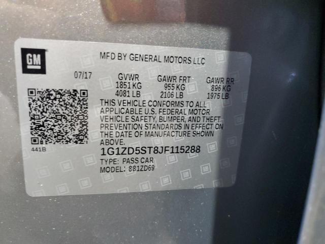 1G1ZD5ST8JF115288 - 2018 CHEVROLET MALIBU LT Қоңыр фото 12