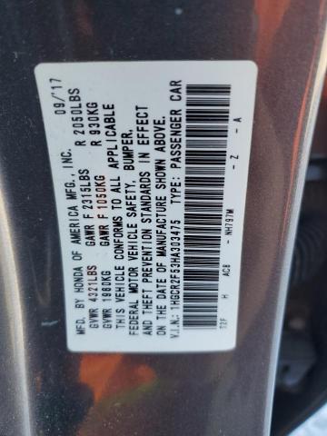 1HGCR2F53HA303475 - 2017 HONDA ACCORD SPORT GRAY photo 12