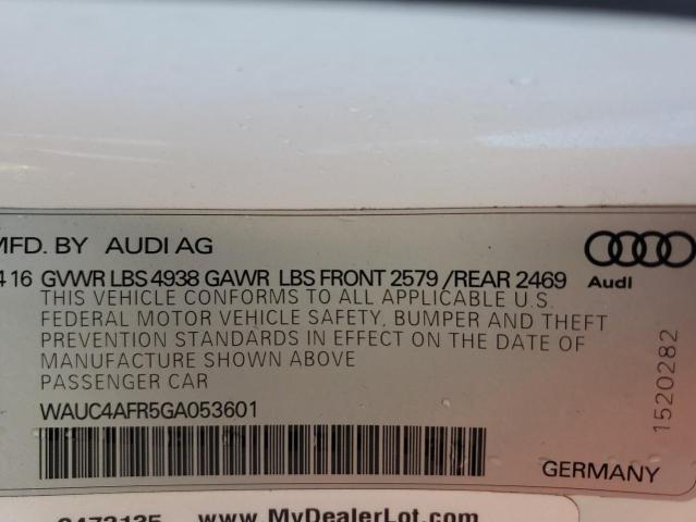 WAUC4AFR5GA053601 - 2016 AUDI S5 PREMIUM PLUS WHITE photo 12