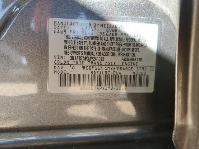 3N1AB7APXJY241013 - 2018 NISSAN SENTRA S Сірий фото 12