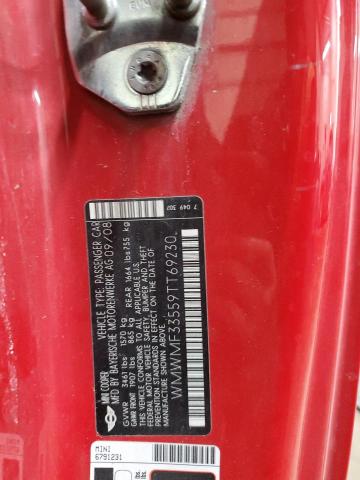 WMWMF33559TT69230 - 2009 MINI COOPER RED photo 12