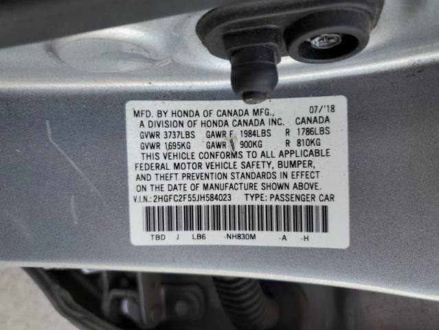 2HGFC2F55JH584023 - 2018 HONDA CIVIC LX Сріблястий фото 12