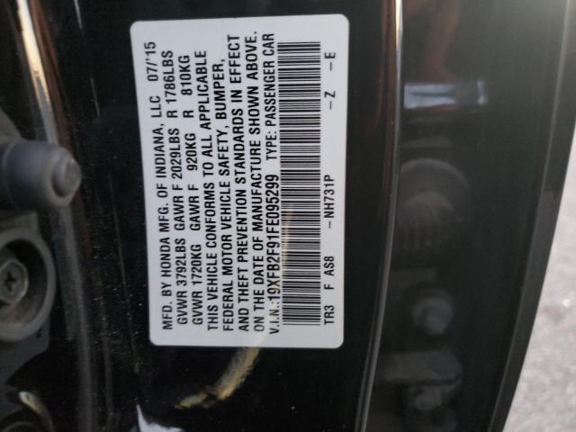 19XFB2F91FE095299 - 2015 HONDA CIVIC EXL შავი ფოტო 12