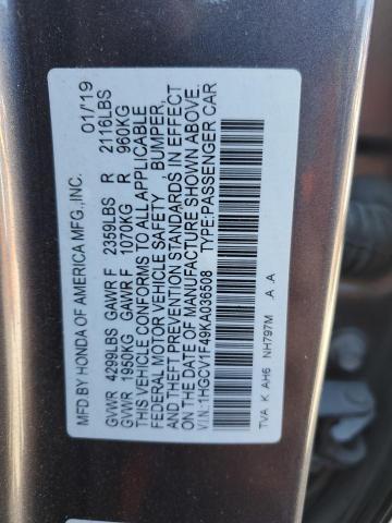 1HGCV1F49KA036508 - 2019 HONDA ACCORD EX 石墨色 照片 12