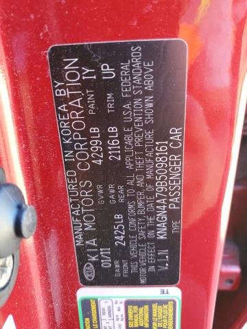 KNAGN4A79B5098161 - 2011 KIA OPTIMA EX RED photo 13