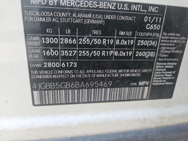 4JGBB5GB6BA695469 - 2011 MERCEDES-BENZ ML 350 WHITE photo 10