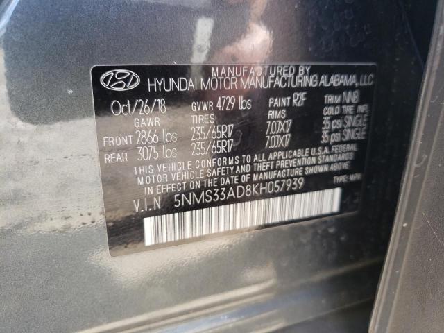 5NMS33AD8KH057939 - 2019 HYUNDAI SANTA FE SEL GRAY photo 13