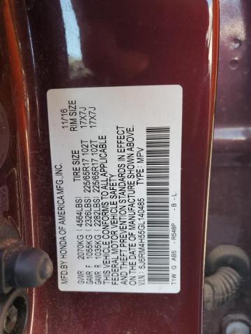 5J6RM4H55GL140485 - 2016 HONDA CR-V EX Tünd qırmızı foto 12