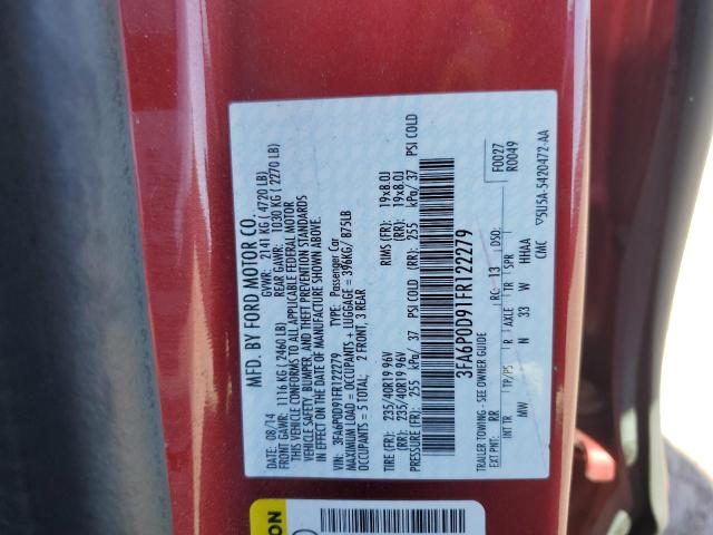 3FA6P0D91FR122279 - 2015 FORD FUSION TITANIUM 红色 照片 12