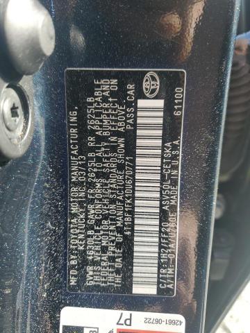 4T1BF1FK1DU670771 - 2013 TOYOTA CAMRY L BLUE photo 12