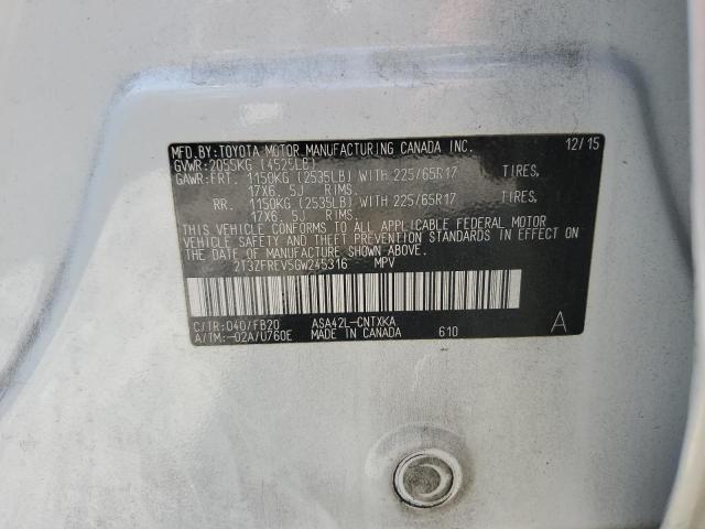 2T3ZFREV5GW245316 - 2016 TOYOTA RAV4 LE 白色 照片 12