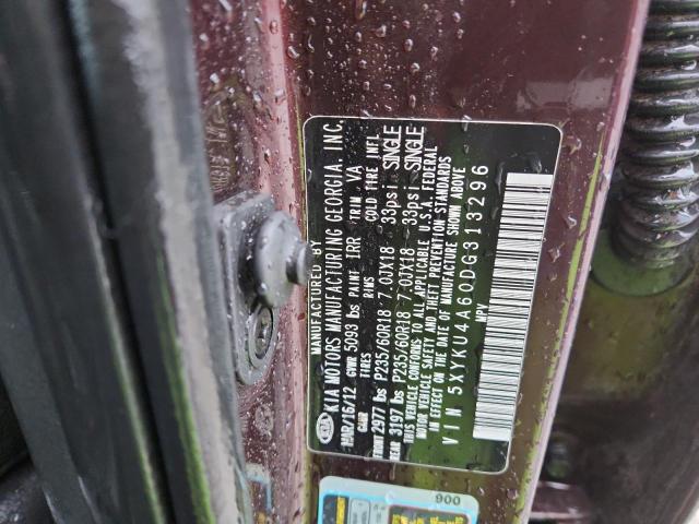 5XYKU4A60DG313296 - 2013 KIA SORENTO EX ბურგუნდია ფოტო 13