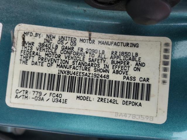 1NXBU4EE5AZ192448 - 2010 TOYOTA COROLLA BASE أسود صورة 12