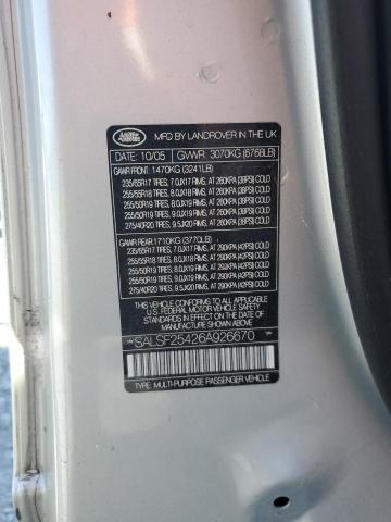 SALSF25426A926670 - 2006 LAND ROVER RANGE ROVE HSE SILVER photo 12