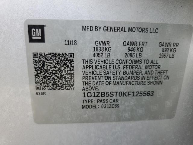 1G1ZB5ST0KF125563 - 2019 CHEVROLET MALIBU LS 银色 照片 12