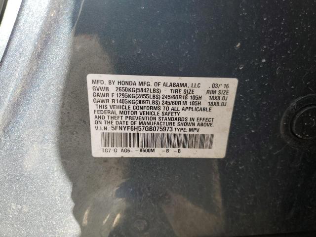 5FNYF6H57GB075973 - 2016 HONDA PILOT EXL BLUE photo 13