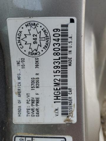 1HGEM21593L803409 - 2003 HONDA CIVIC LX 棕色 照片 12