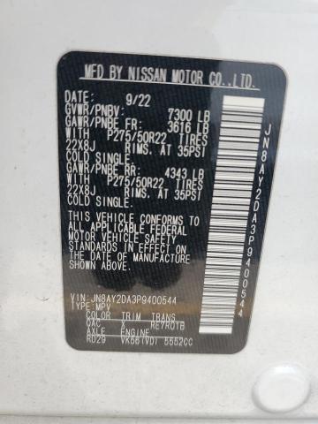 JN8AY2DA3P9400544 - 2023 NISSAN ARMADA PLATINUM WHITE photo 13