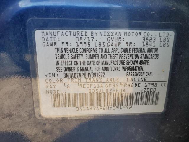 3N1AB7AP8HY391972 - 2017 NISSAN SENTRA S BLUE photo 12