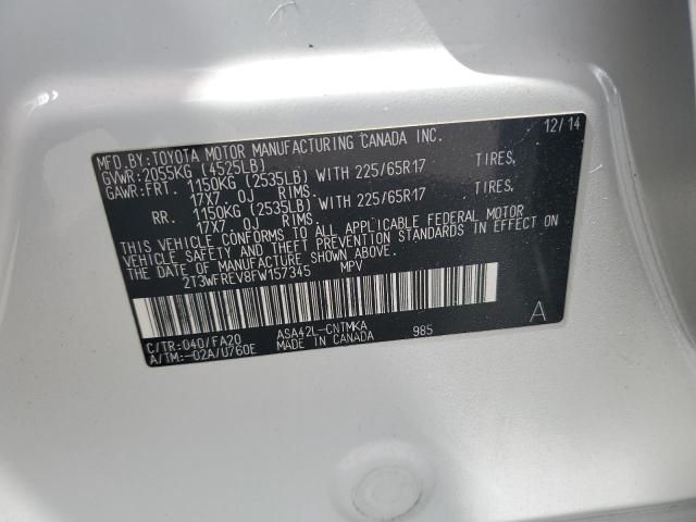 2T3WFREV8FW157345 - 2015 TOYOTA RAV4 XLE WHITE photo 13