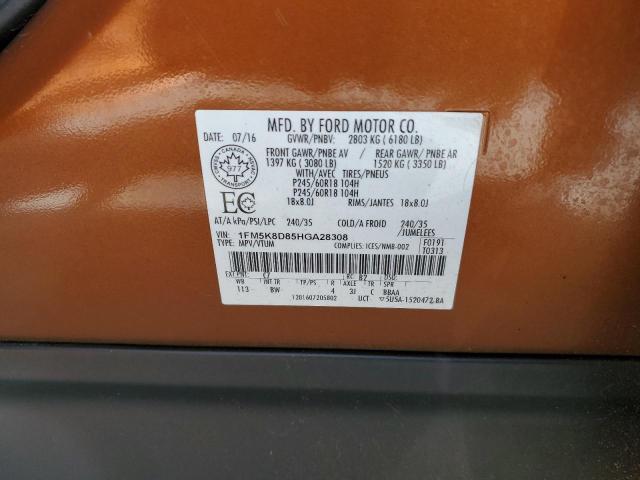 1FM5K8D85HGA28308 - 2017 FORD EXPLORER XLT Orange Foto 13