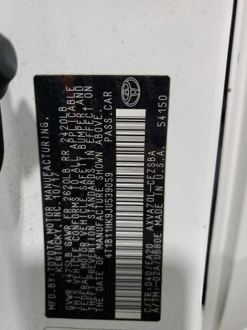 4T1B11HK9JU539059 - 2018 TOYOTA CAMRY L 白色 照片 13