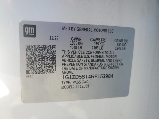 1G1ZD5ST4RF153984 - 2024 CHEVROLET MALIBU LT 白色 照片 12