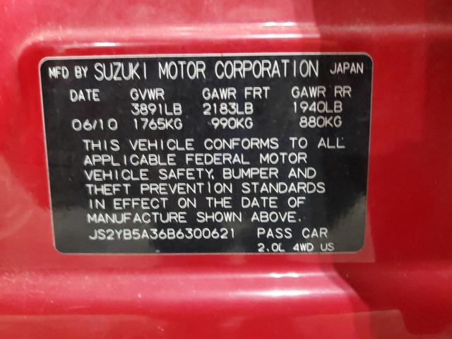 JS2YB5A36B6300621 - 2011 SUZUKI SX4 RED photo 13