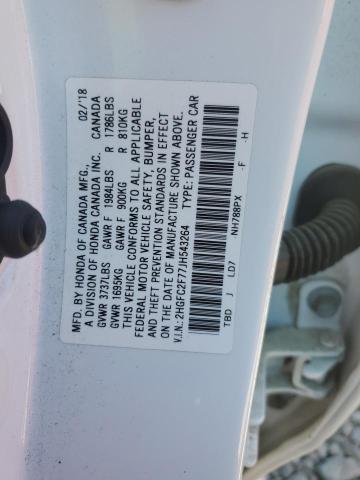 2HGFC2F77JH543264 - 2018 HONDA CIVIC EX Beyaz fotoğraf 12