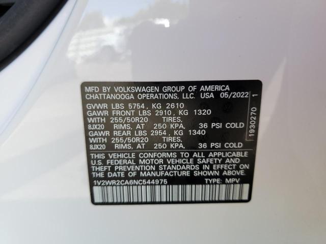 1V2WR2CA6NC544975 - 2022 VOLKSWAGEN ATLAS SE Белый фото 13