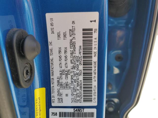 5TFAZ5CN7JX065614 - 2018 TOYOTA TACOMA DOUBLE CAB Синій фото 12