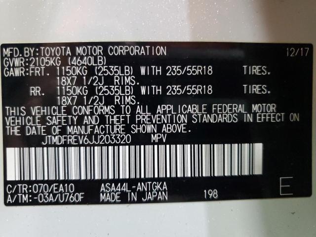 JTMDFREV6JJ203320 - 2018 TOYOTA RAV4 LIMITED Սպիտակ լուսանկար 13